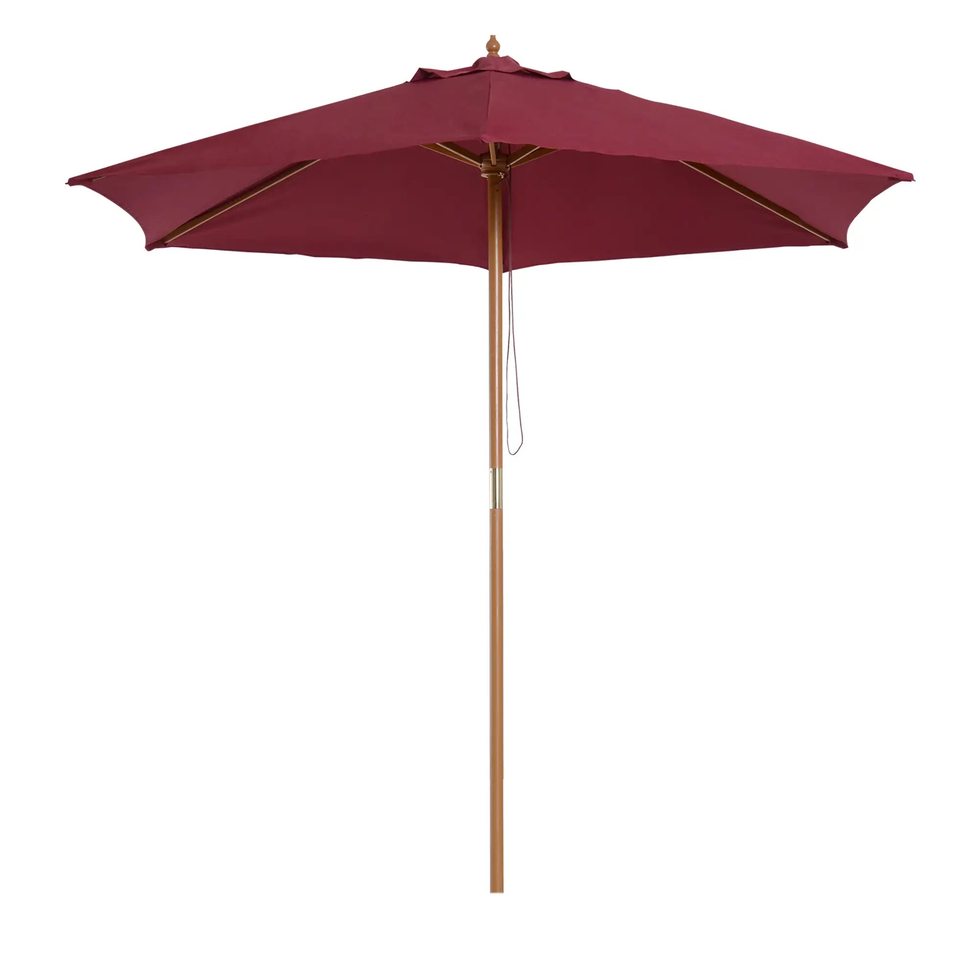 Round Garden Umbrella, Wood and Polyester with Rope Opening, 2.5x2.3 m, Bordeaux - Borge' Group Limited
