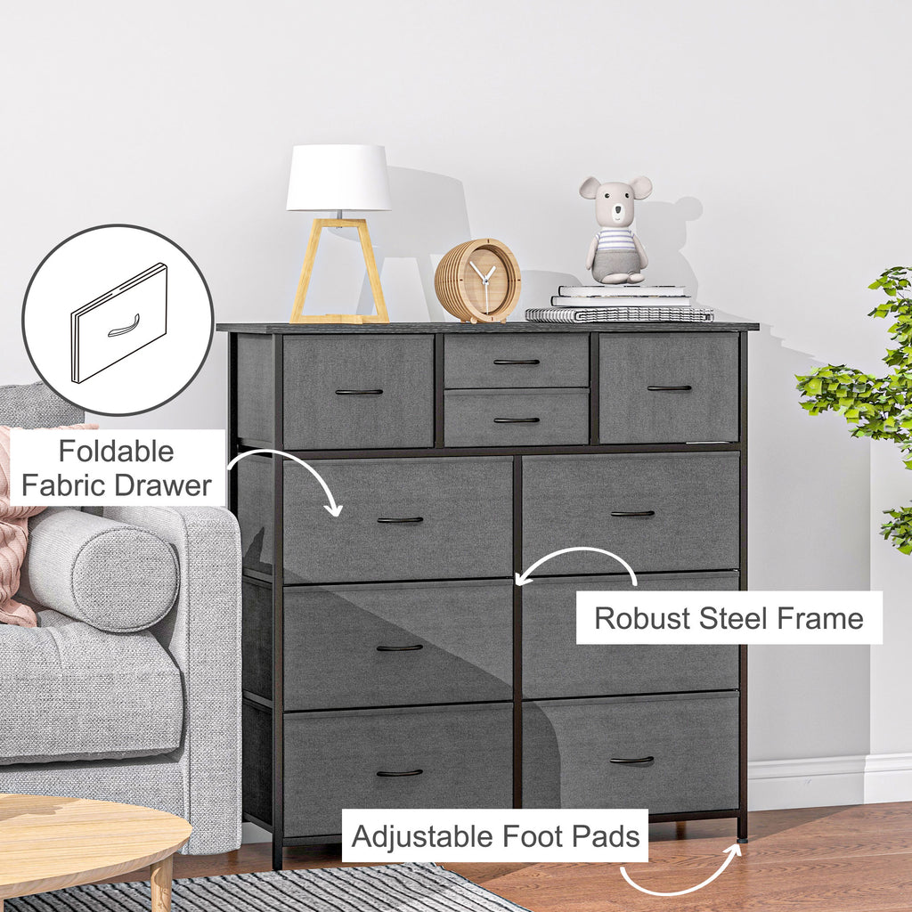 Homcom drawer 10 Modern drawers in non -woven fabric, steel and mdf, 100x30x100 cm, black - Borgè