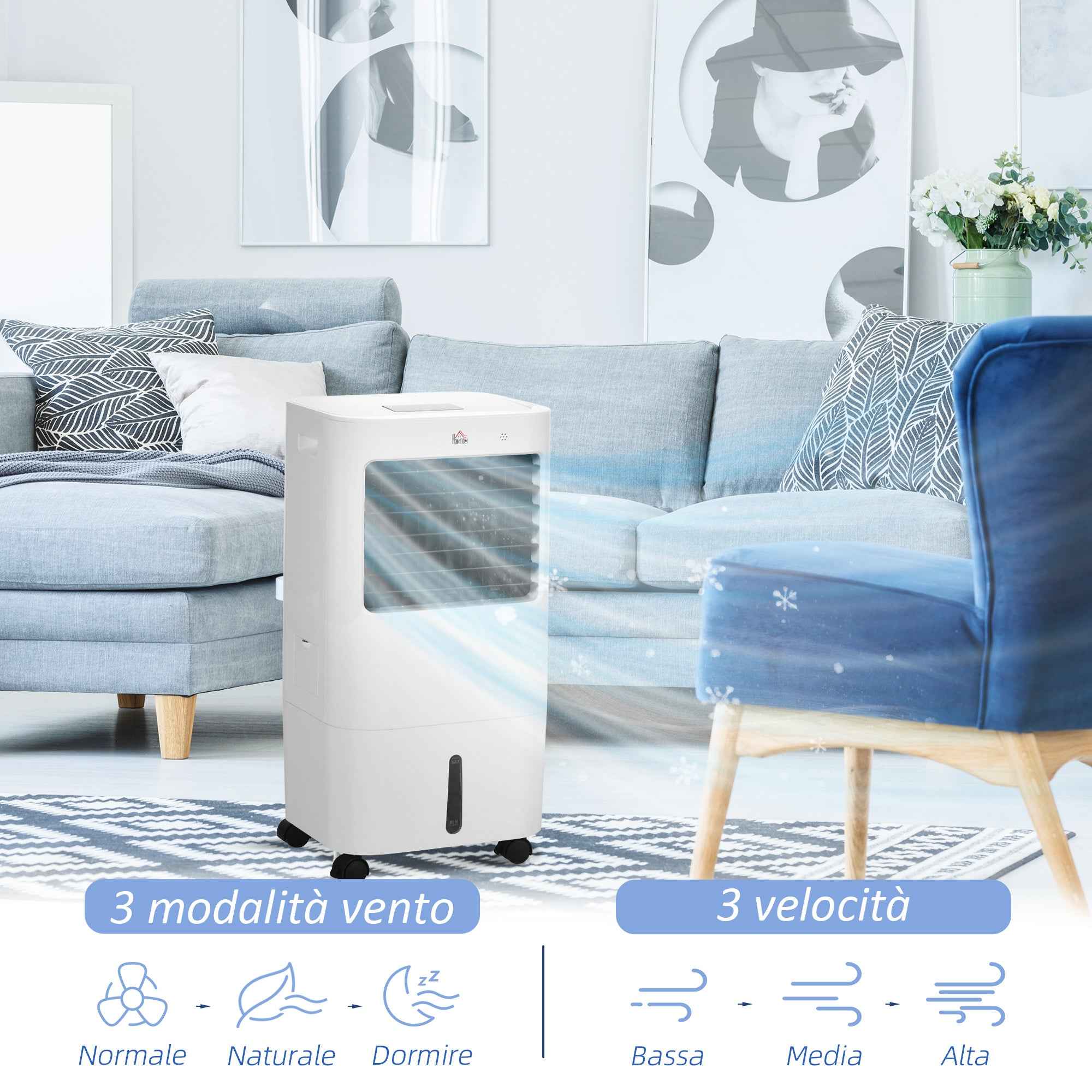 3-in-1 Evaporative Air Cooler and Fan with Ice, 3 Speeds with Timer, 32x37x74 cm, White