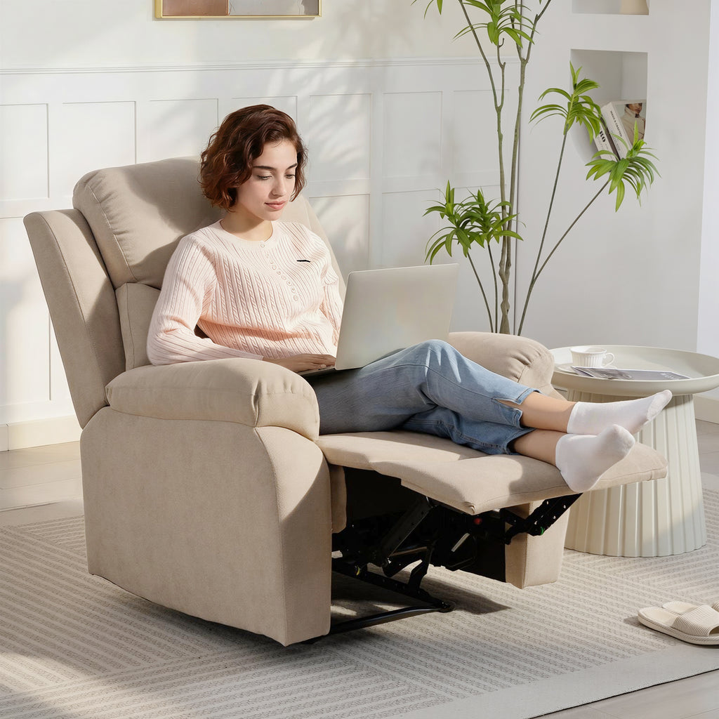 Manual Fabric Recliner Chair with Thick Cushion, Padded Armrests and Footrest, Beige
