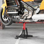 Steel Motorcycle Stand, 150kg Capacity, Adjustable Height and Non-Slip Surface, Red