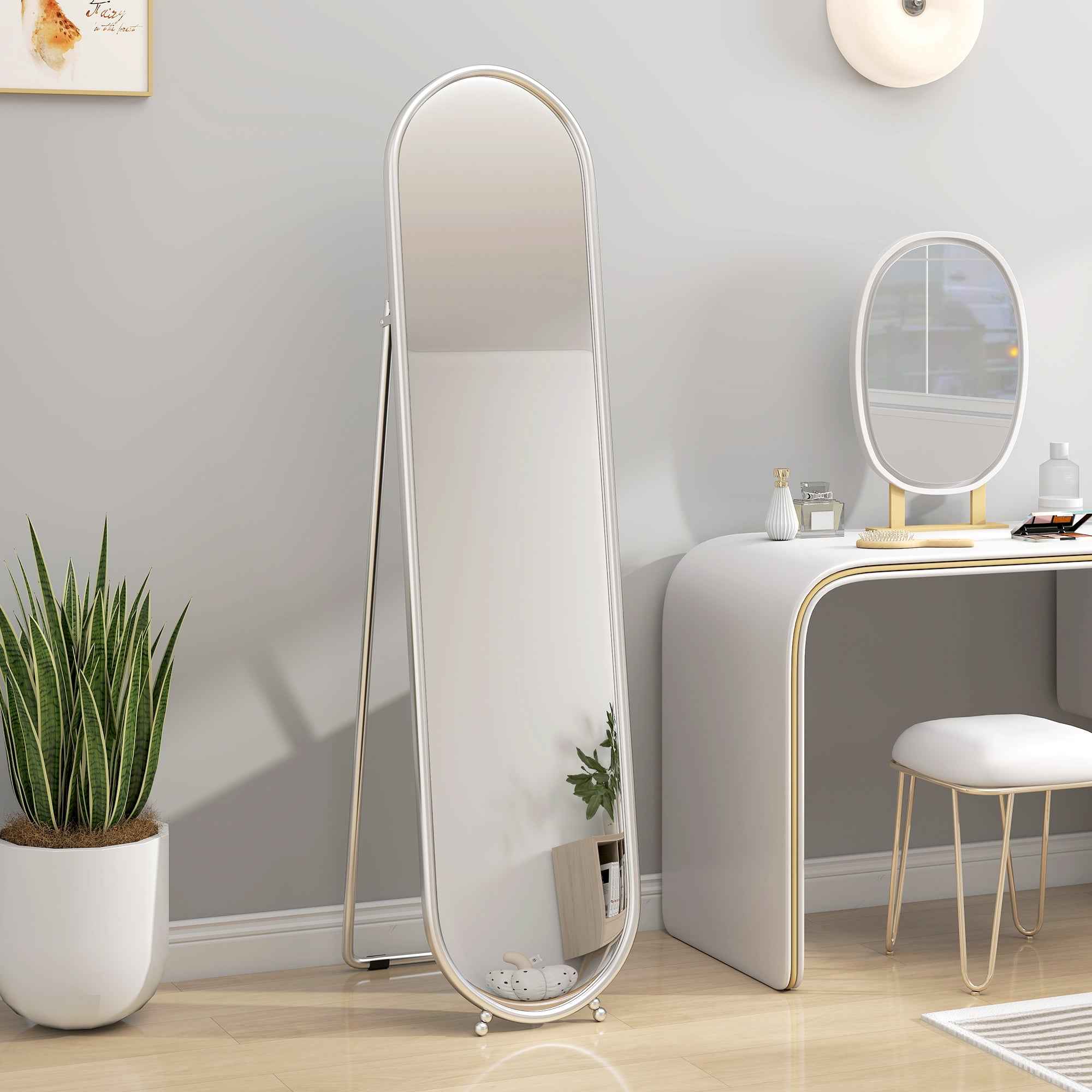 HOMCOM Full-Length Floor Mirror with Folding Stand, Glass and Metal, 40x4x160 cm, Silver