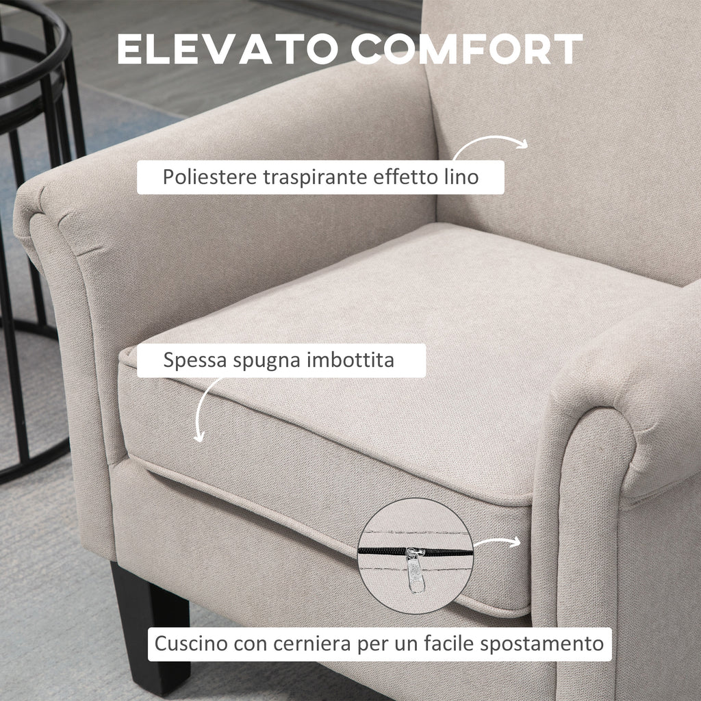 HOMCOM Nordic Style Furnishing Armchair with Armrests, in Wood and Polyester, 79x78x87 cm, Gray and Brown - Borgè