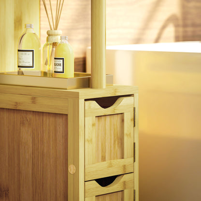 Bathroom Column with Open Shelves and Cabinets with Magnetic Doors, 18x30x120 cm, Wood Color