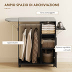 HOMCOM Ironing Board with Linen-Effect Top, 3 Cube Shelves and Rail, 127x42.5x99 cm, Black