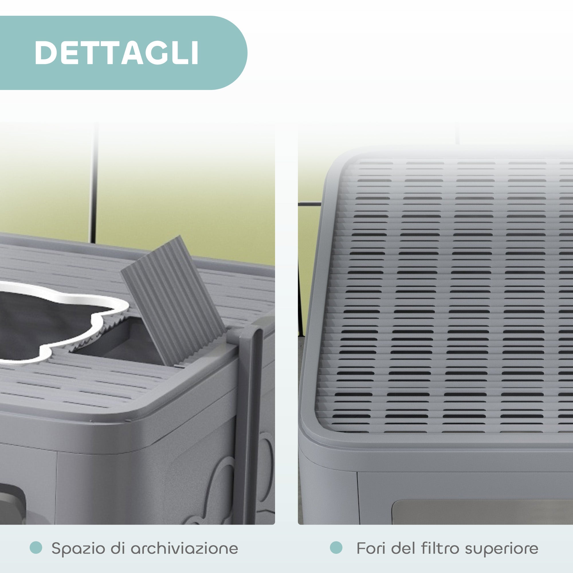 Enclosed Cat Litter Box with Lid and Double Entry, Removable Tray, Scoop and Brush, Grey