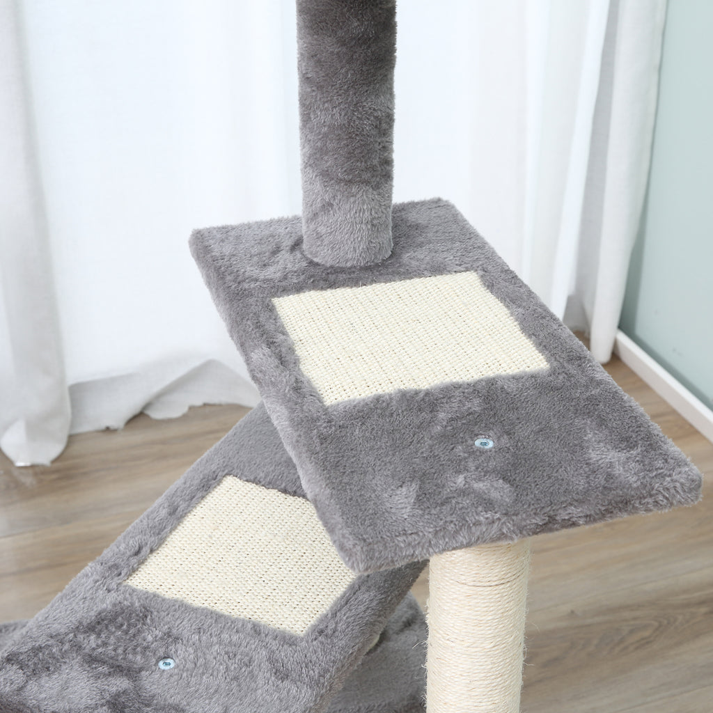 100cm Cat Scratching Post with Round Bed, Sisal Posts and Plush Lining, Grey