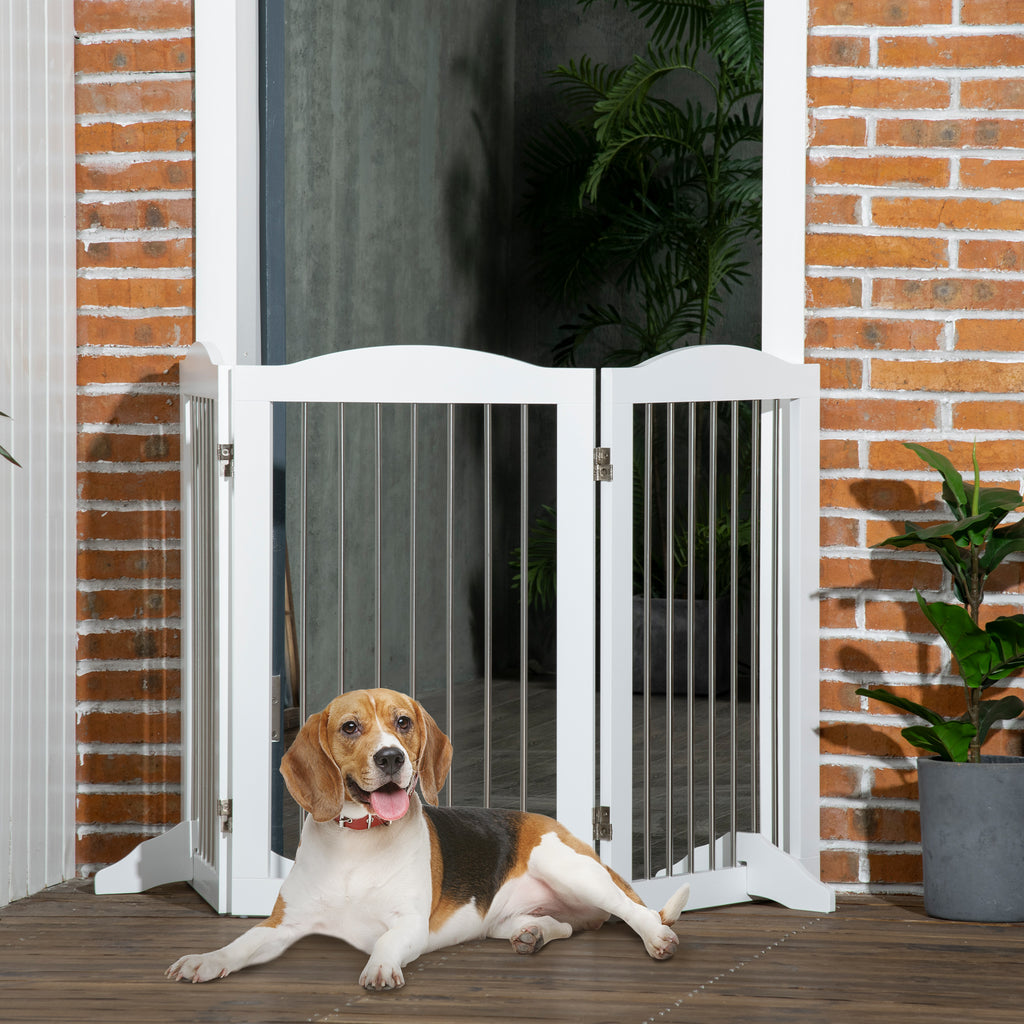 3-Panel Folding Dog Gate in Wood and Steel, 154 x 30 x 80 cm, White