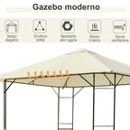 Gazebo 3x3 m with Reinforced Canopy and 4 Screws, Powder-Coated Steel, Black and Cream