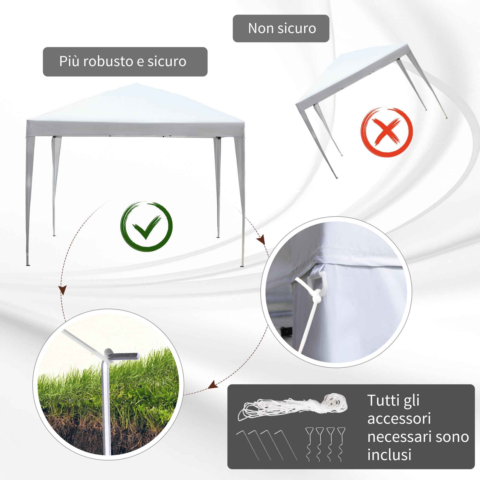 Outsunny Folding Gazebo with Ropes and Garden Pegs