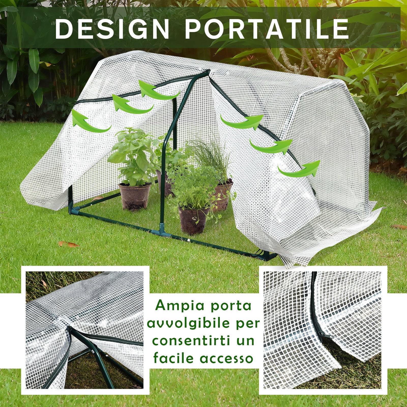 Mini Greenhouse for Garden and Balcony in PE Plastic and Steel with Zip Closure, 99x71x60 cm