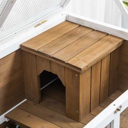 2-Level Rabbit Hutch with House, Ramp and Removable Tray, Fir Wood, 91.5x53. 3x73 cm, Brown