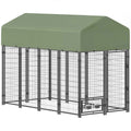 PawHut Outdoor Steel Dog Playpen with Oxford Fabric Roof, Anti-UV, Waterproof, 2 Bowls, Green