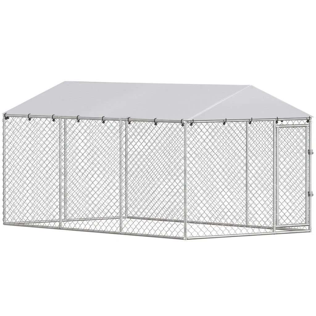PawHut Outdoor Dog Playpen with Galvanized Mesh and Lock, Steel and Oxford Fabric, 4x2.3x2 m, Silver