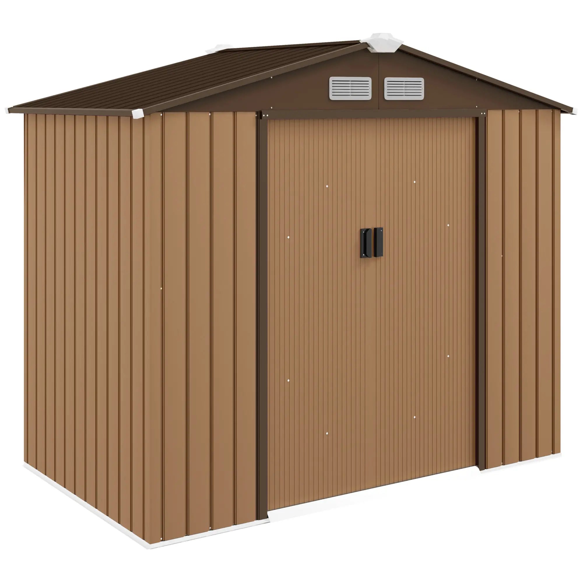 Garden Shed Tool Shed in Sheet Metal with Sliding Doors, 213x130x185cm, Yellow - Borge' Group Limited
