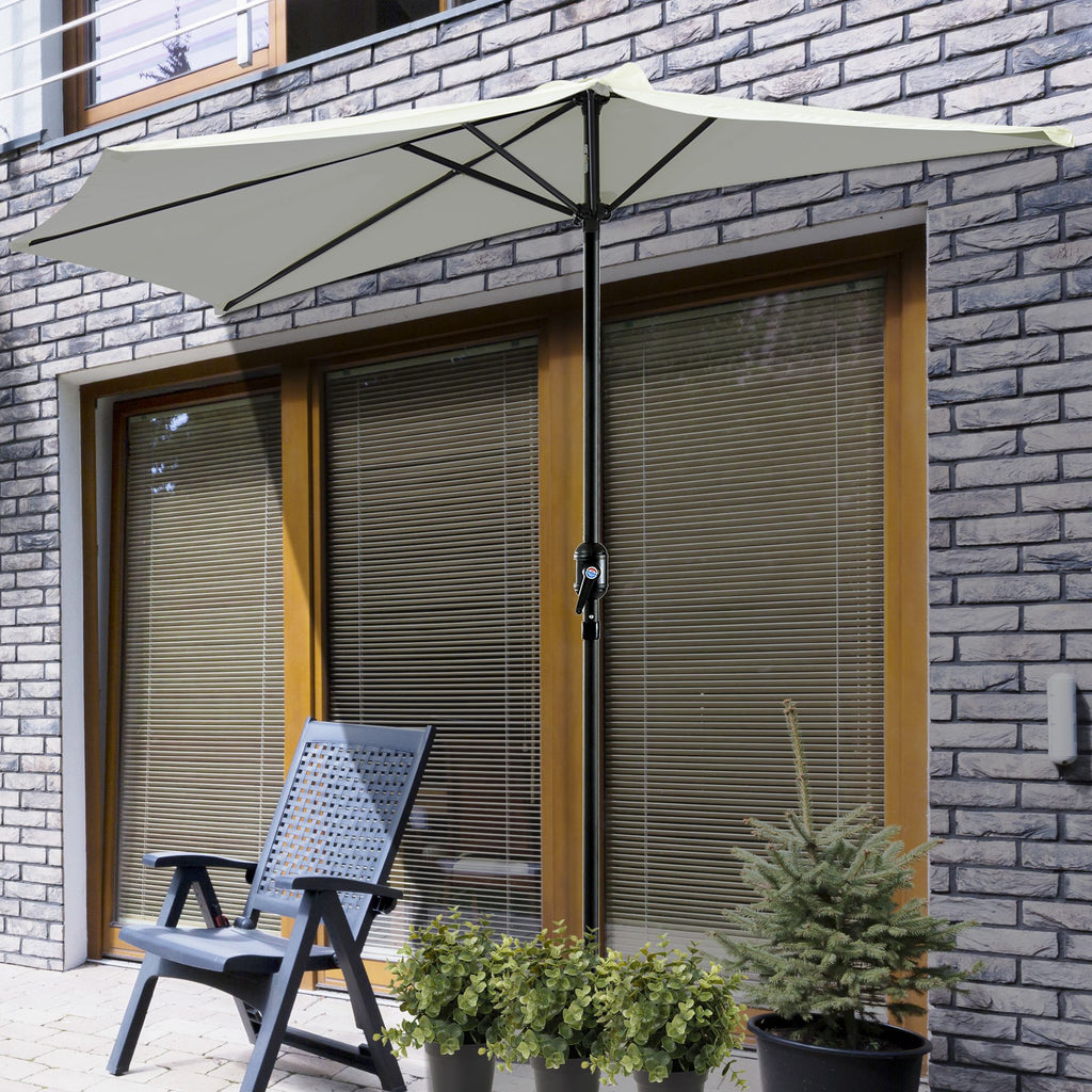 2.7 x 1.5 m Semi-Circular Wall-Mounted Garden Umbrella with Crank Opening, White