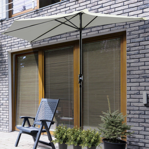 2.7 x 1.5 m Semi-Circular Wall-Mounted Garden Umbrella with Crank Opening, White