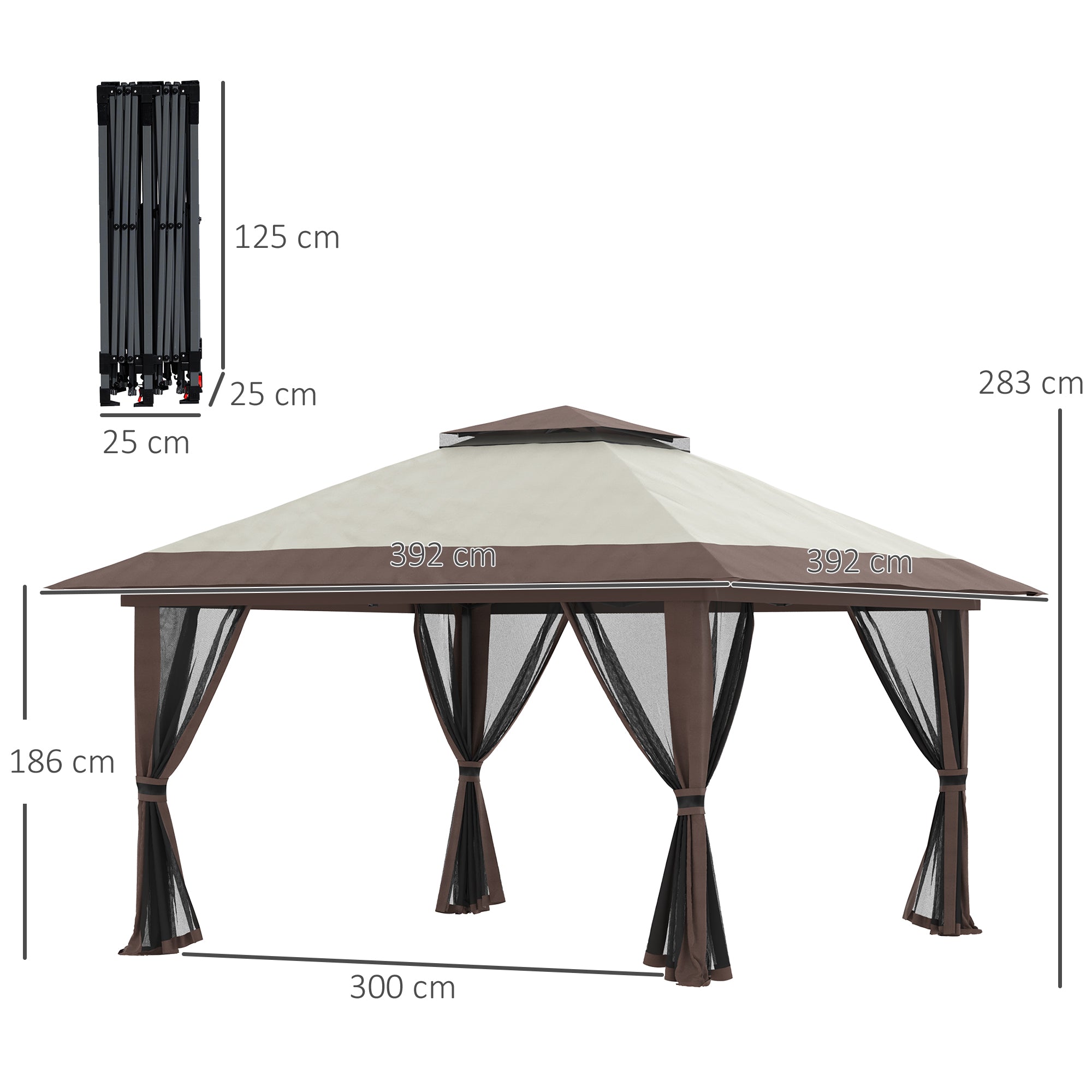 Outsunny 4x4m Adjustable Height Folding Gazebo with Mosquito Net and Bag, Metal and Oxford Fabric, Beige