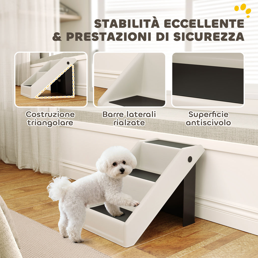 3-Step Non-Slip Dog and Cat Step Ladder, Foldable Design with 10kg Capacity, Cream