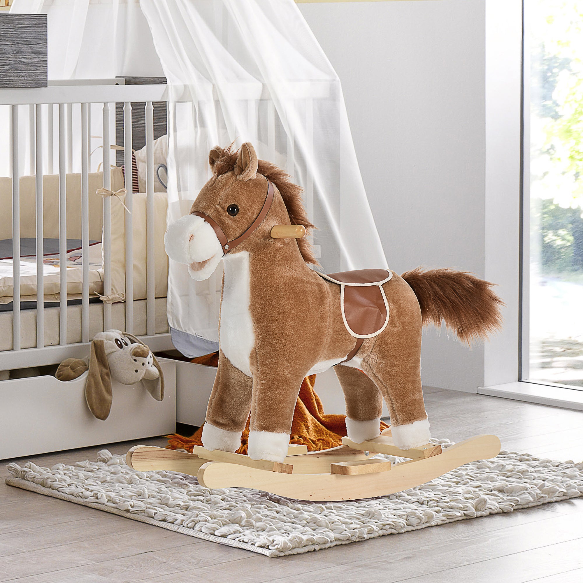 Rocking Horse Toy with Realistic Sounds for Babies 36-72 Months, Includes 2 AA Batteries, Brown