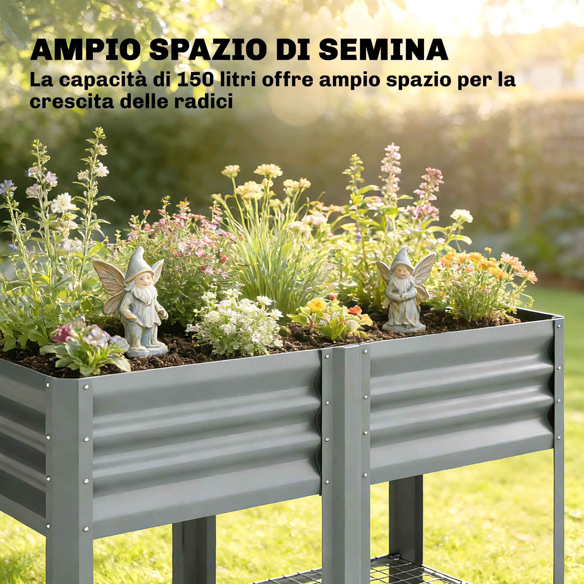 Outsunny Raised Planter with Storage Shelf, 150L, Galvanized Steel, Height 80 cm, for Garden or Outdoor Patio