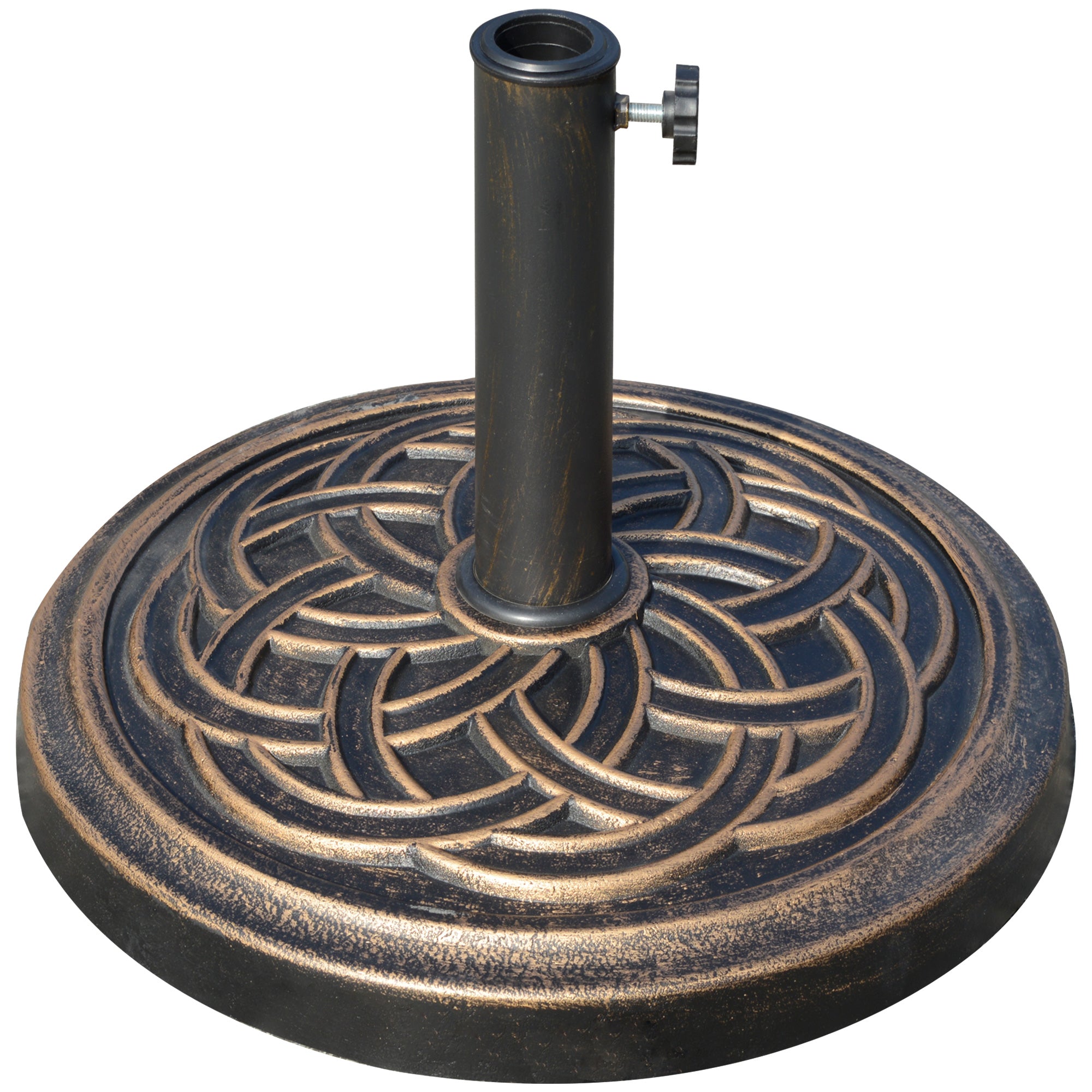 12kg Round Resin Umbrella Base with Decoration, for 38mm and 48mm Poles, Φ45x33cm, Bronze