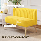 2-Seater Sofa in Linen-Effect Fabric without Armrests with Wooden Legs, 117x56.5x77 cm, Yellow