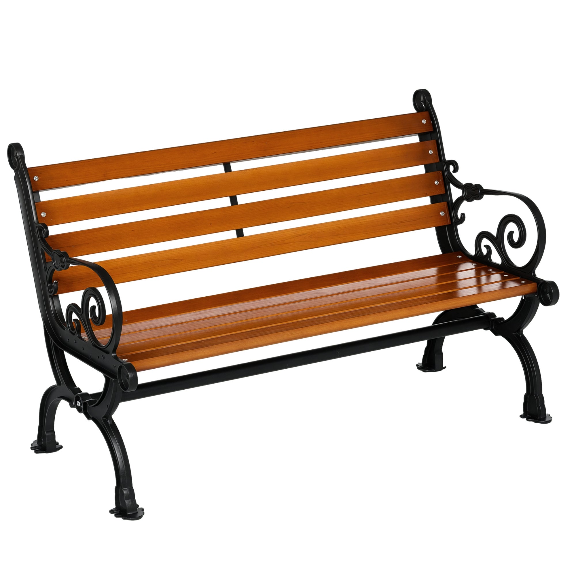 Outsunny 2-Seater Garden Bench in Aluminum and Wood with Slats and Armrests, 120x64x79cm, Teak