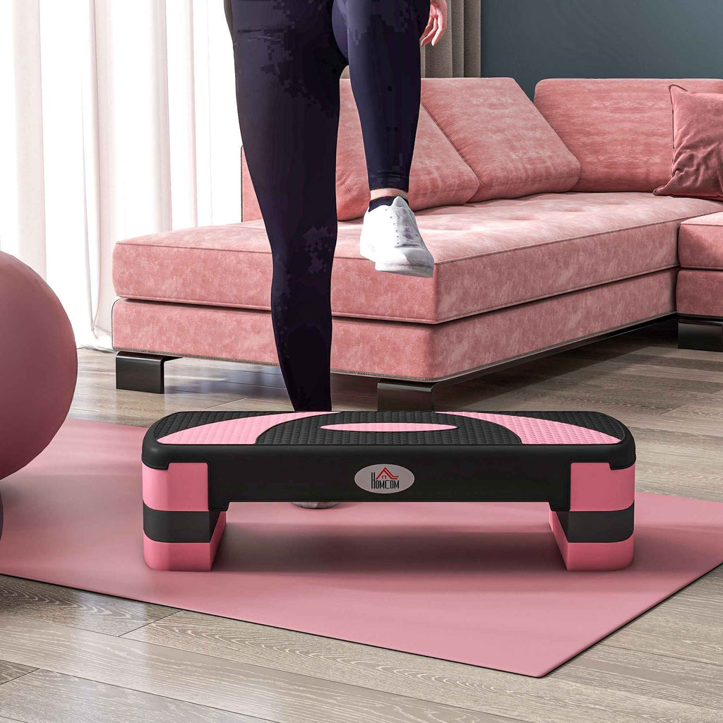 HOMCOM 3-Height Adjustable Aerobic Stepper, Plastic, 80x31x10/15/20 cm, Pink