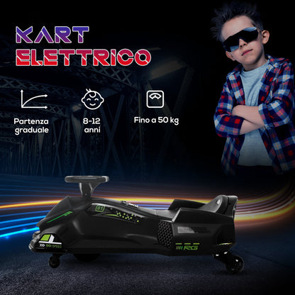 HOMCOM Electric Go Kart for Children 8-12 Years Speed 3-8 km/h for Drifting with Lights and Music, Black