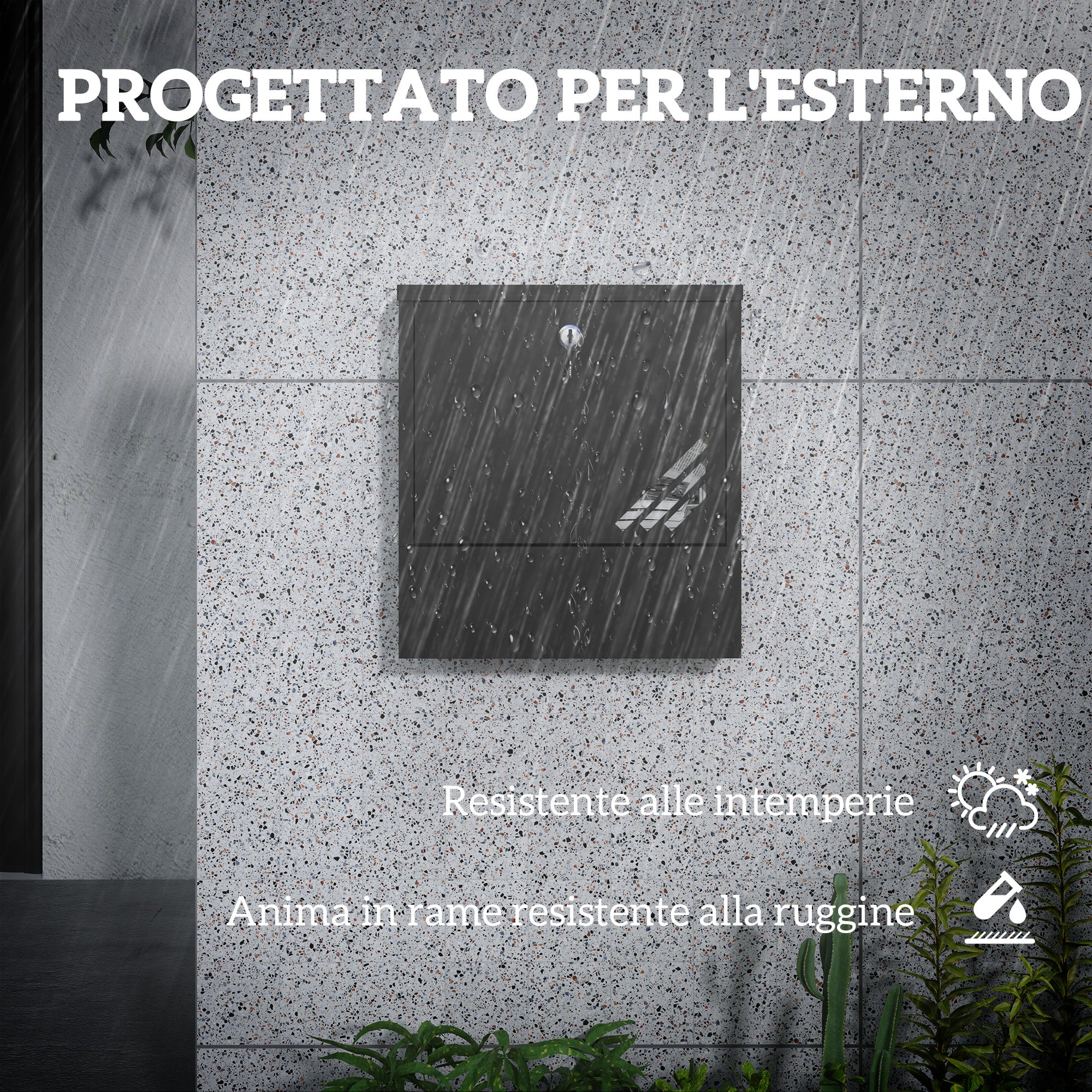 Wall-Mounted Metal Mailbox with Window and Lock, 30x8.5x32.5 cm, Charcoal Gray