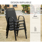 Garden Chairs Set of 4 Pieces with Armrests, in Metal and Breathable Fabric, 70x54x90cm, Black
