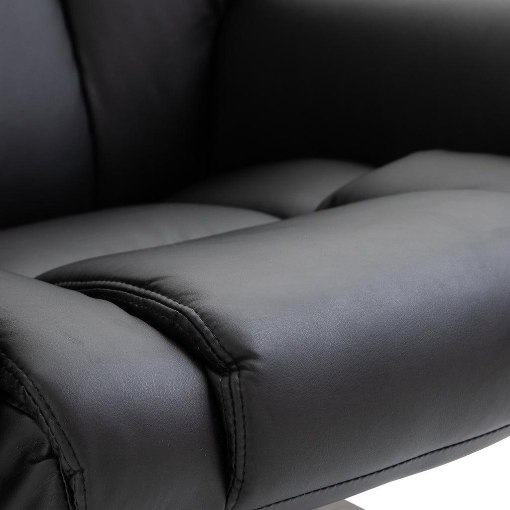 Relaxing Chair with Ottoman, Footrest and Massage Function, 145° Reclining and 360° Swivel, Black