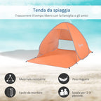 Pop Up Beach Tent with UV 30+ Protection and Transport Bag, 200x150x119 cm, Orange