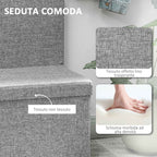 HOMCOM Folding Storage Bench with Backrest and 77L Storage Compartment, Fabric Upholstery, 76x50x73 cm, Grey