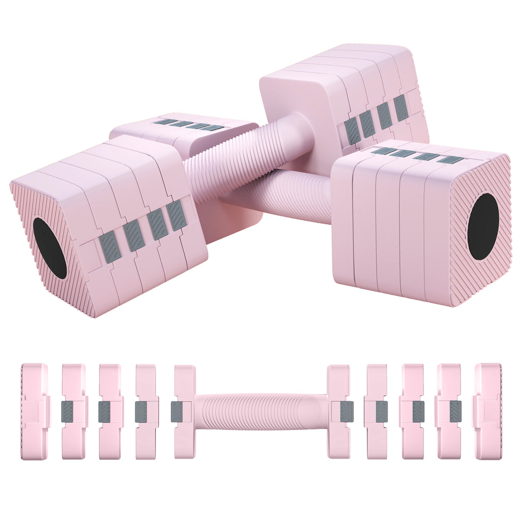 Set of 2 5 kg Square and Non-Slip Dumbbells with Removable Plates, in Steel and ABS, 32x9x9 cm, Pink
