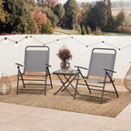 Garden Set with Glass Top Table and 2 Folding Chairs with Adjustable Backrest, Grey