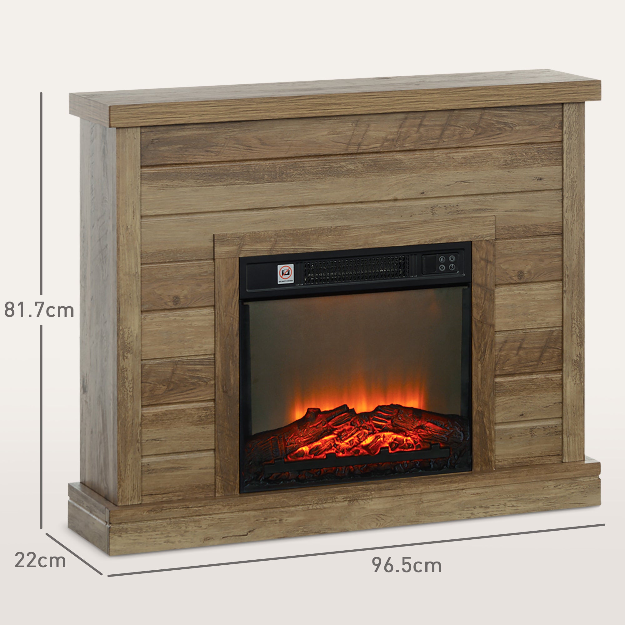 Electric Fireplace 1800W with Flame Effect and Remote Control, in Wood, Metal and Glass, 96.5x22x81.7 cm, Wood color