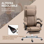 Massage Office Chair with Footrest and Remote Control, in Linen Effect Fabric, 65x61x105-113 cm, Brown