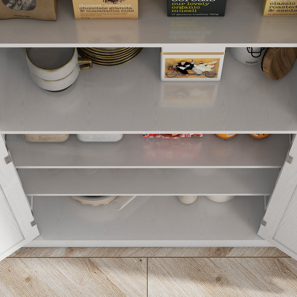 Tall Kitchen Cabinet with 6 Adjustable Shelves and 2 Wooden Doors, 76x40.5x184 cm, White