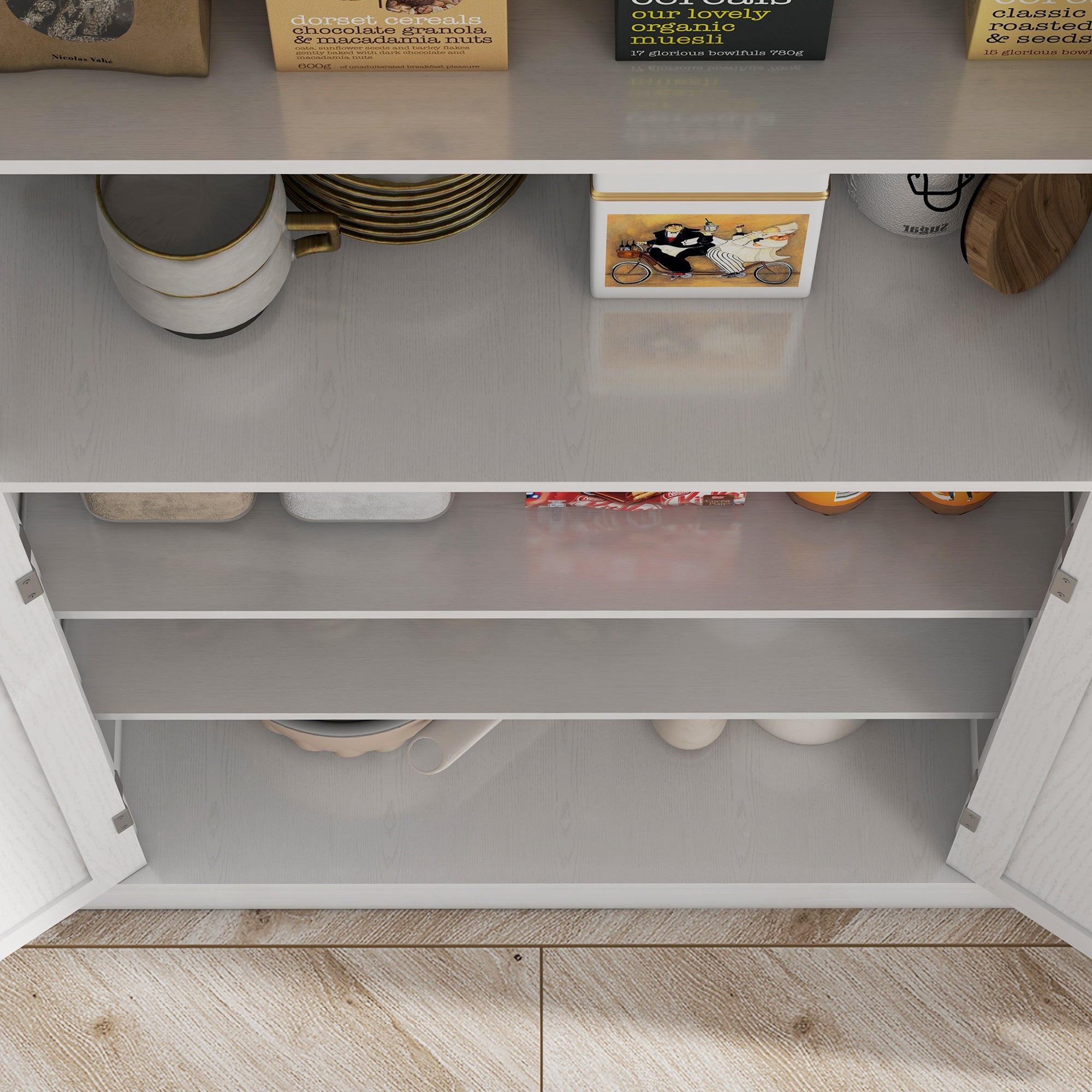 Tall Kitchen Cabinet with 6 Adjustable Shelves and 2 Wooden Doors, 76x40.5x184 cm, White