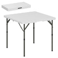 Folding Camping Table with 2 Adjustable Heights in HDPE and Metal, 86x86x74 cm, White