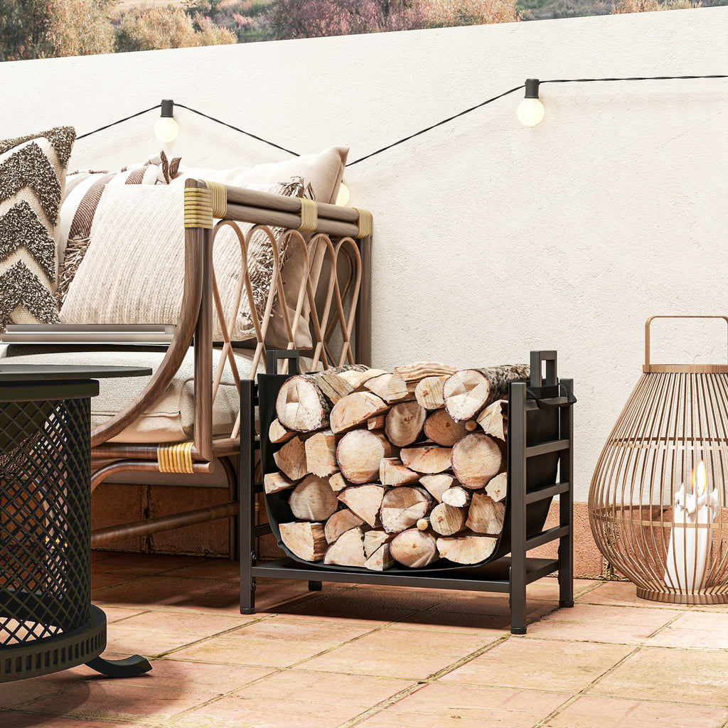 Outsunny Outdoor and Indoor Steel Log Rack with 600D Oxford Fabric Carrying Bag, 49x34x44 cm, Black