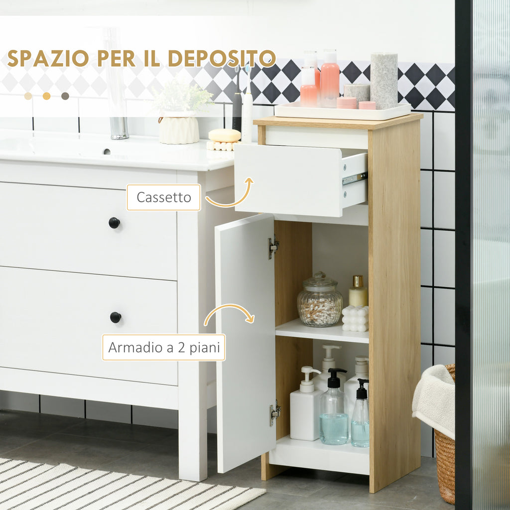 kleankin Bathroom Cabinet with Drawer and Cabinet with Internal Adjustable Shelf, in MDF, 32.6x30x90 cm - Borgè