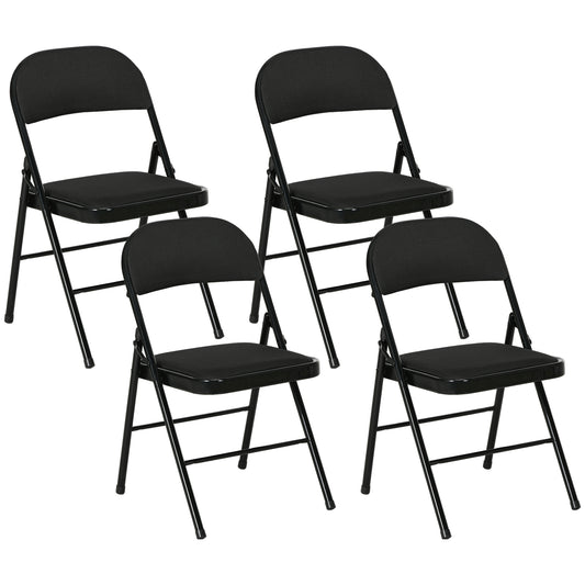 Set of 4 Folding Chairs with Padded Polyester Seat and Steel Frame, Black