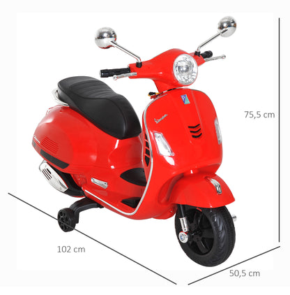 Electric Motorcycle for Kids Vespa Design, 6V Battery with Sounds and Lights, Ages 3-6 Years, Red