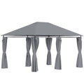 Outsunny Gazebo 3x4 m with 6 Removable Walls, 8 Drainage Holes and 12 Pegs, Steel and Polyester, Grey and Black