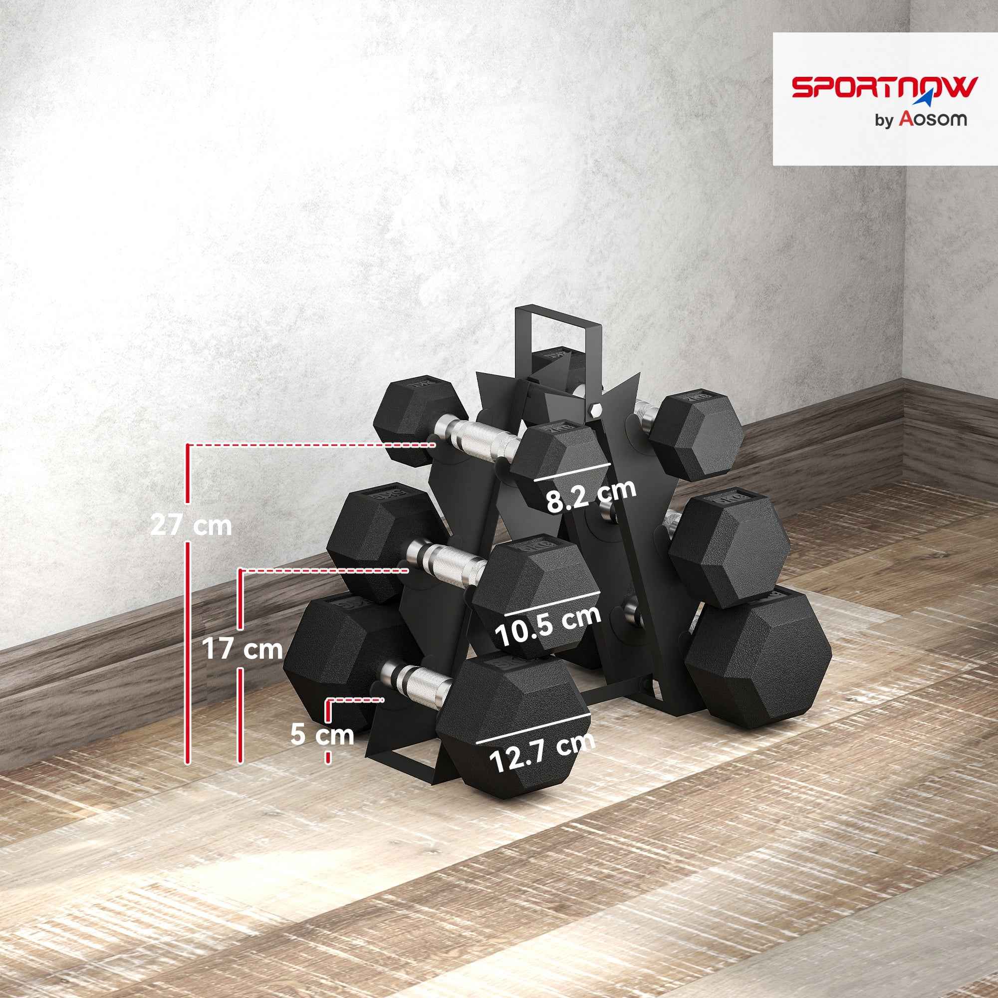 SPORTNOW Gym Dumbbell Set with Metal Stand and Non-Slip Grip, 2x2kg, 2x5kg, 2x8kg, Black