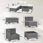 Outsunny 6-Piece Rattan and Steel Garden Furniture Set with Sofa, Coffee Table, and Cushions, Grey