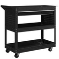 DURHAND 3-Tier Steel Trolley with Drawer, Side Tool Holder and Handle, Black